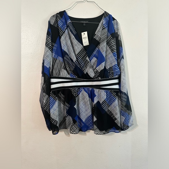 Lane Bryant Black Blue White Abstract Design
Blouse Top Size 14/16 - Picture 1 of 4